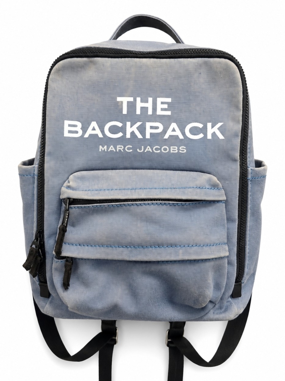 Marc Jacobs The Backpack Blue Denim Canvas Backpack Logo Zip Bookbag Travel